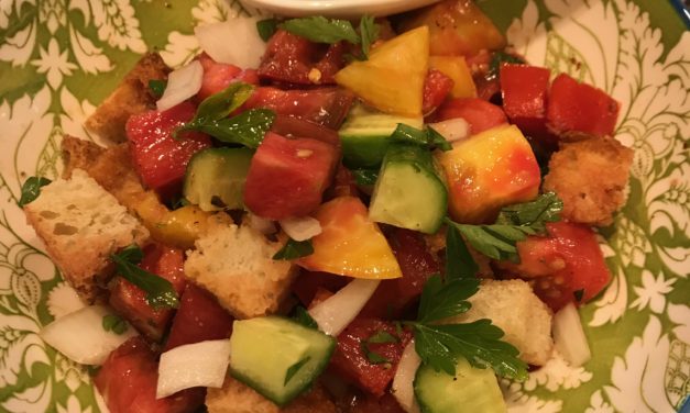 Panzanella salad with Tomato Italian dressing