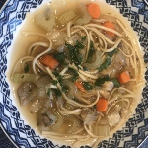 photo of mushroom noodle soup