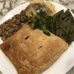 Image of a vegetable turnover and Thanksgiving sidesThanksgiving. pie, turnover