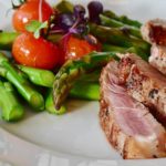 Photo of asparagus, tomato and steak