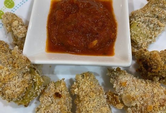 Air fried artichokes with marinara