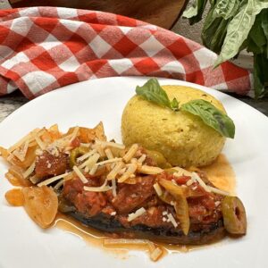 Eggplant puttenesca and polenta