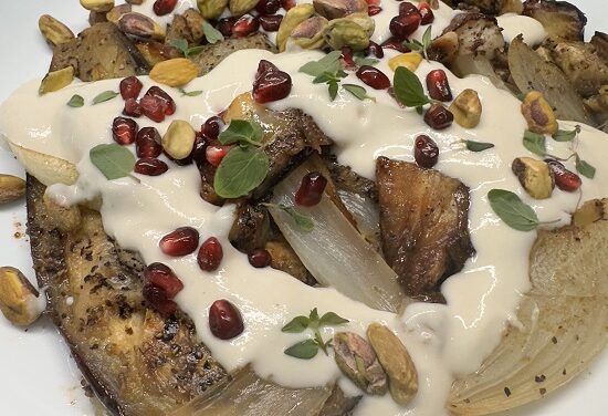 Roasted Eggplant with lemony tahini sauce